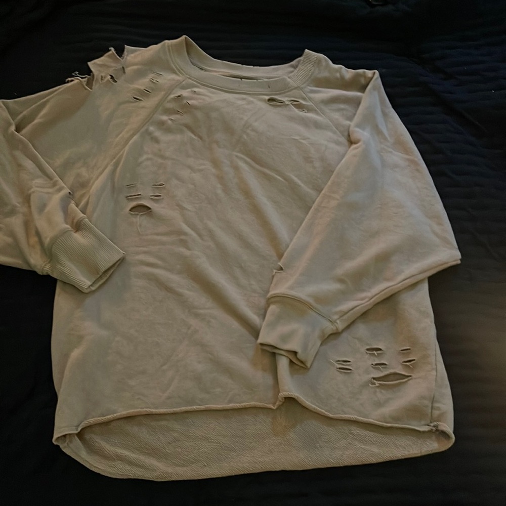 Aerie distressed crewneck sweater - tan- size XL